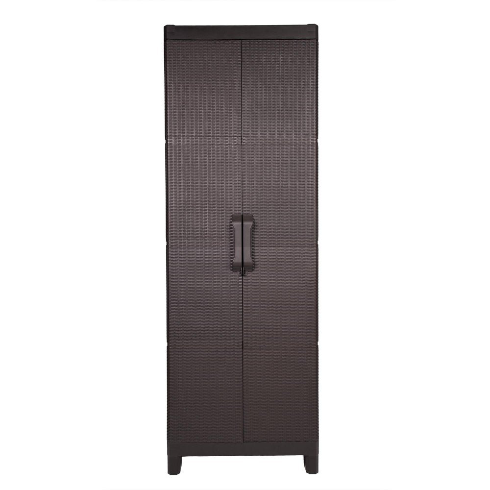 26" Espresso Plastic Square Inlaid Rattan Accent Cabinet With Two Doors