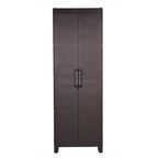 26" Espresso Plastic Square Inlaid Rattan Accent Cabinet With Two Doors