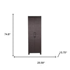 26" Espresso Plastic Square Inlaid Rattan Accent Cabinet With Two Doors
