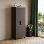 26" Espresso Plastic Square Inlaid Rattan Accent Cabinet With Two Doors
