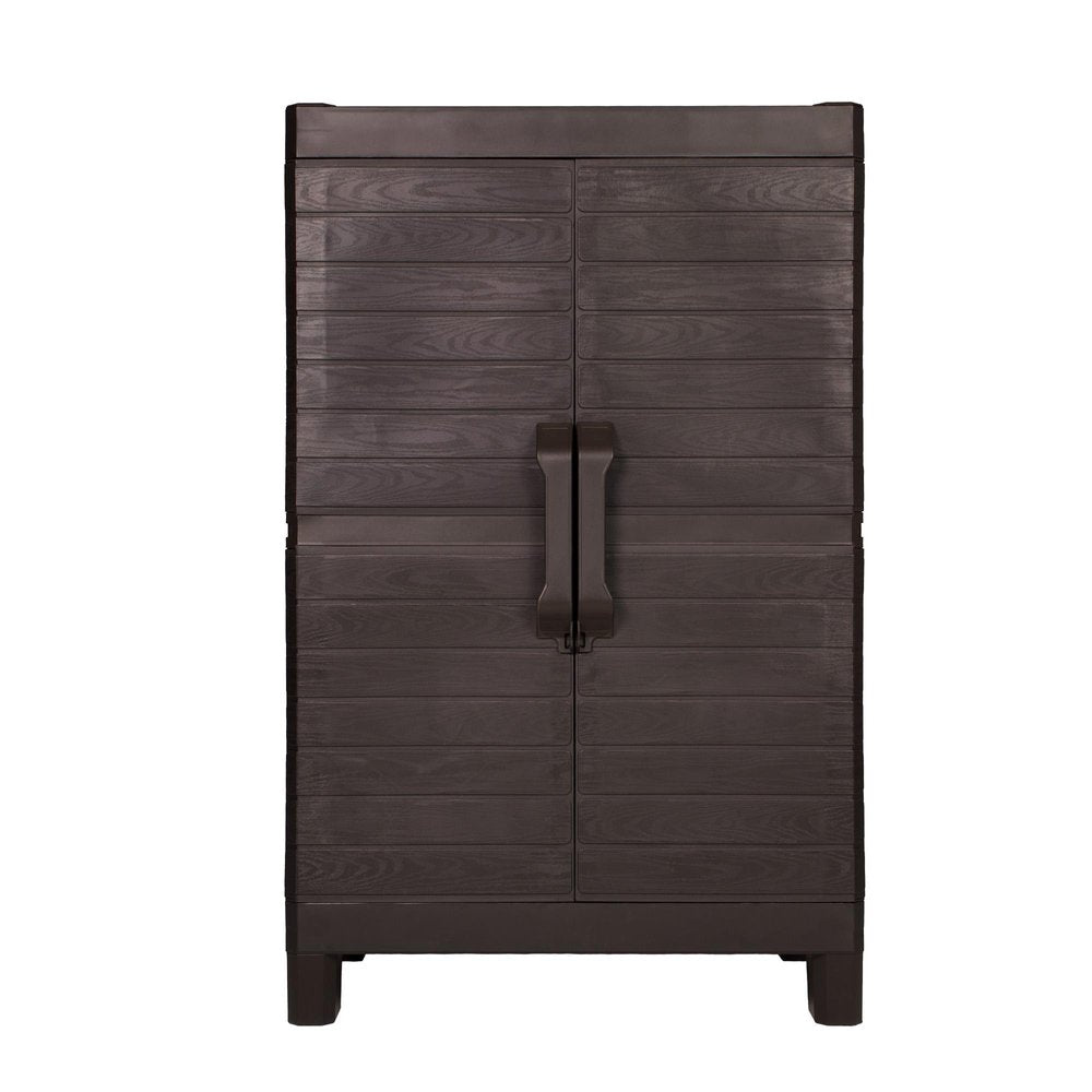 26" Espresso Plastic Square Paneled Accent Cabinet With Two Doors