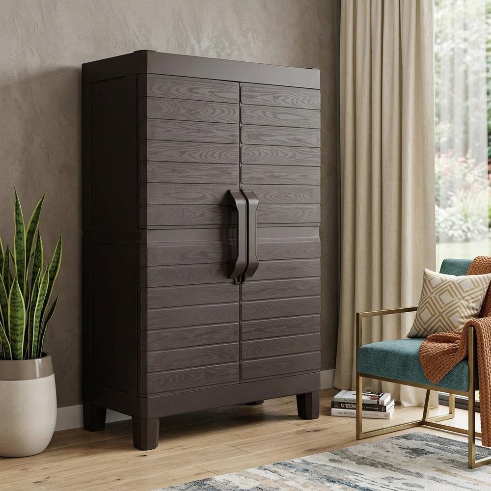 26" Espresso Plastic Square Paneled Accent Cabinet With Two Doors