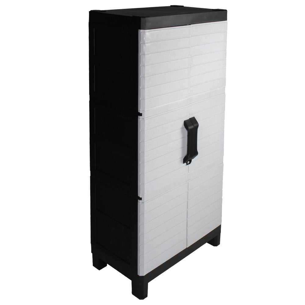 26" Gray Plastic Square Paneled Accent Cabinet With Two Doors