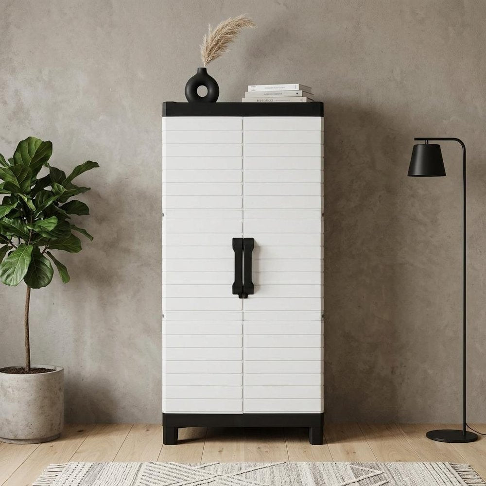 26" Gray Plastic Square Paneled Accent Cabinet With Two Doors