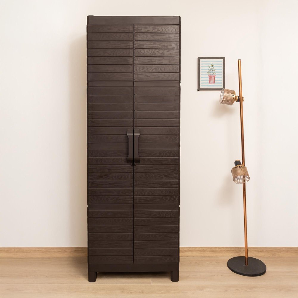 26" Espresso Plastic Square Paneled Accent Cabinet With Two Doors