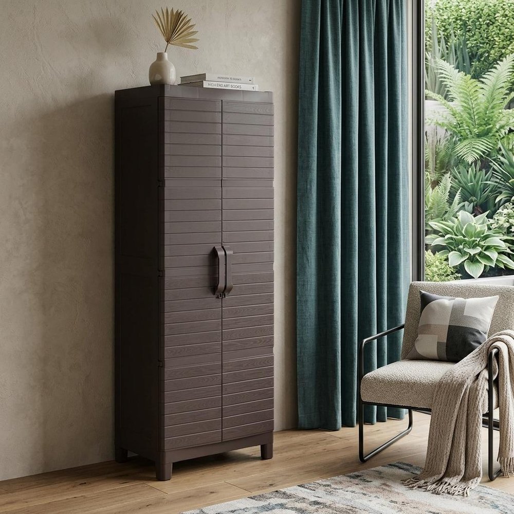 26" Espresso Plastic Square Paneled Accent Cabinet With Two Doors