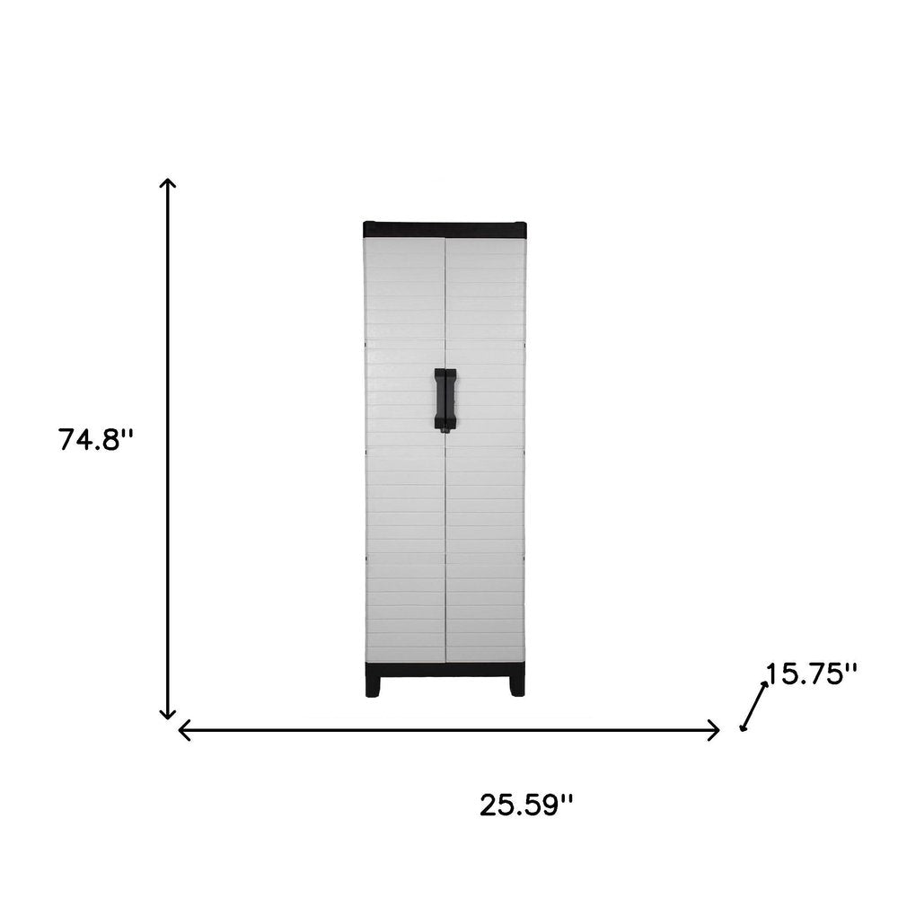 26" Gray Plastic Square Paneled Accent Cabinet With Two Doors