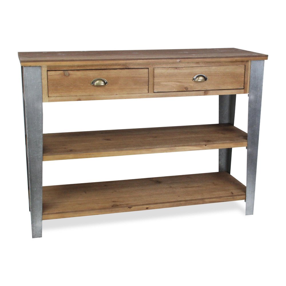 48" Natural and Gray Wood Console Table With Two Shelves And Two Drawers