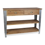 48" Natural and Gray Wood Console Table With Two Shelves And Two Drawers