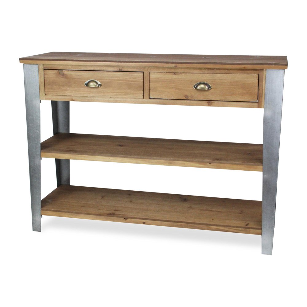 48" Natural and Gray Wood Console Table With Two Shelves And Two Drawers