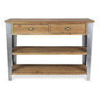 48" Natural and Gray Wood Console Table With Two Shelves And Two Drawers
