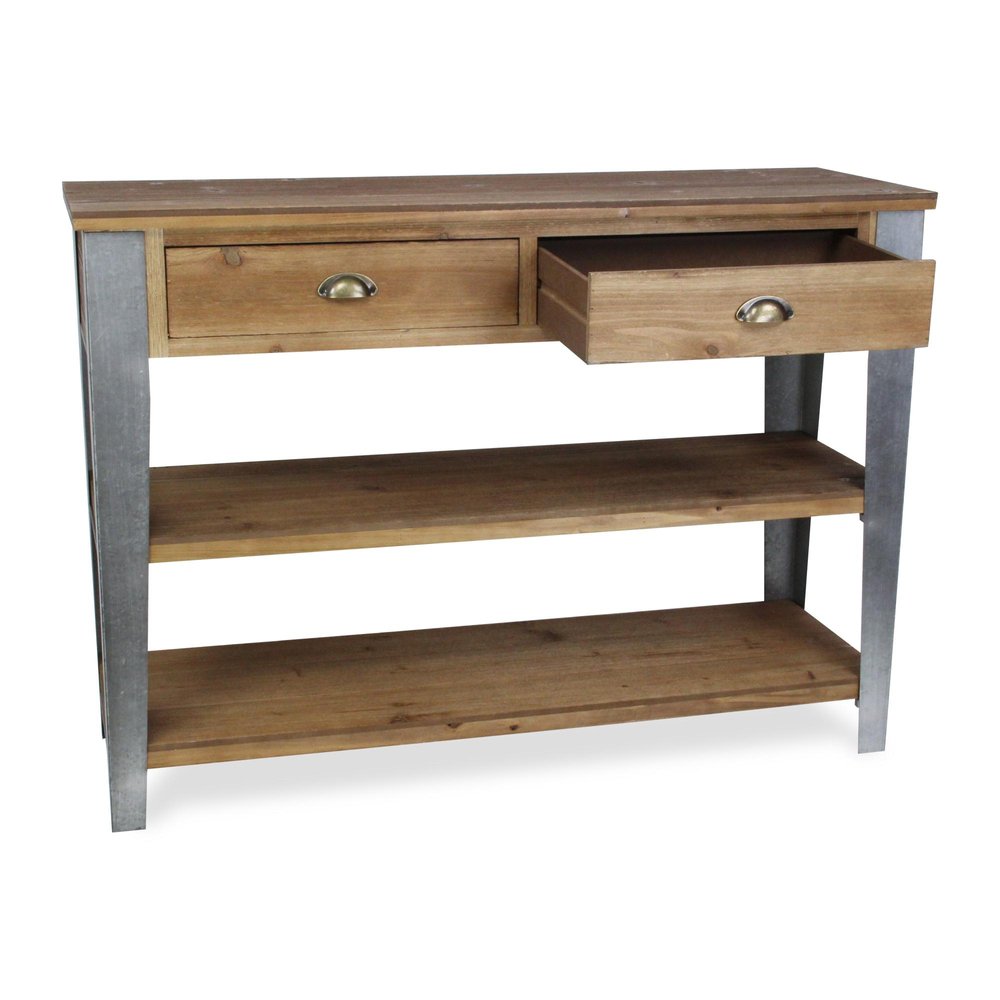 48" Natural and Gray Wood Console Table With Two Shelves And Two Drawers