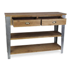 48" Natural and Gray Wood Console Table With Two Shelves And Two Drawers