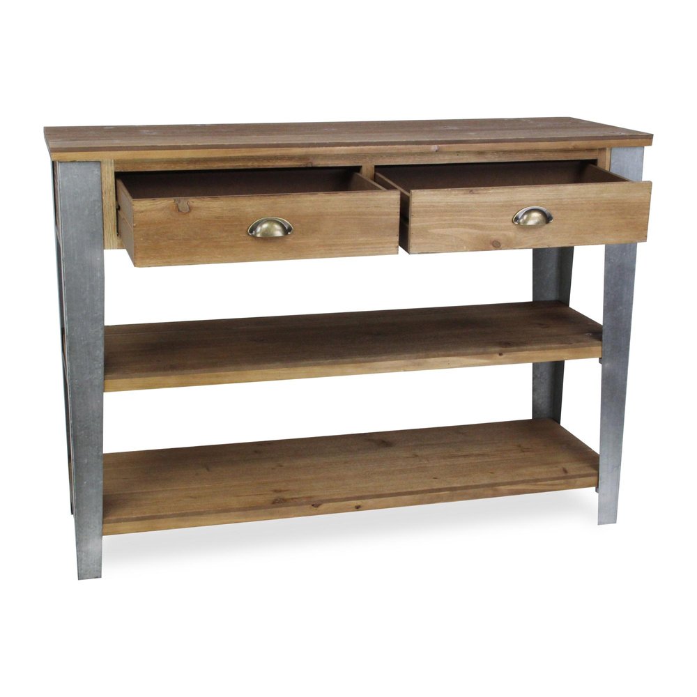 48" Natural and Gray Wood Console Table With Two Shelves And Two Drawers