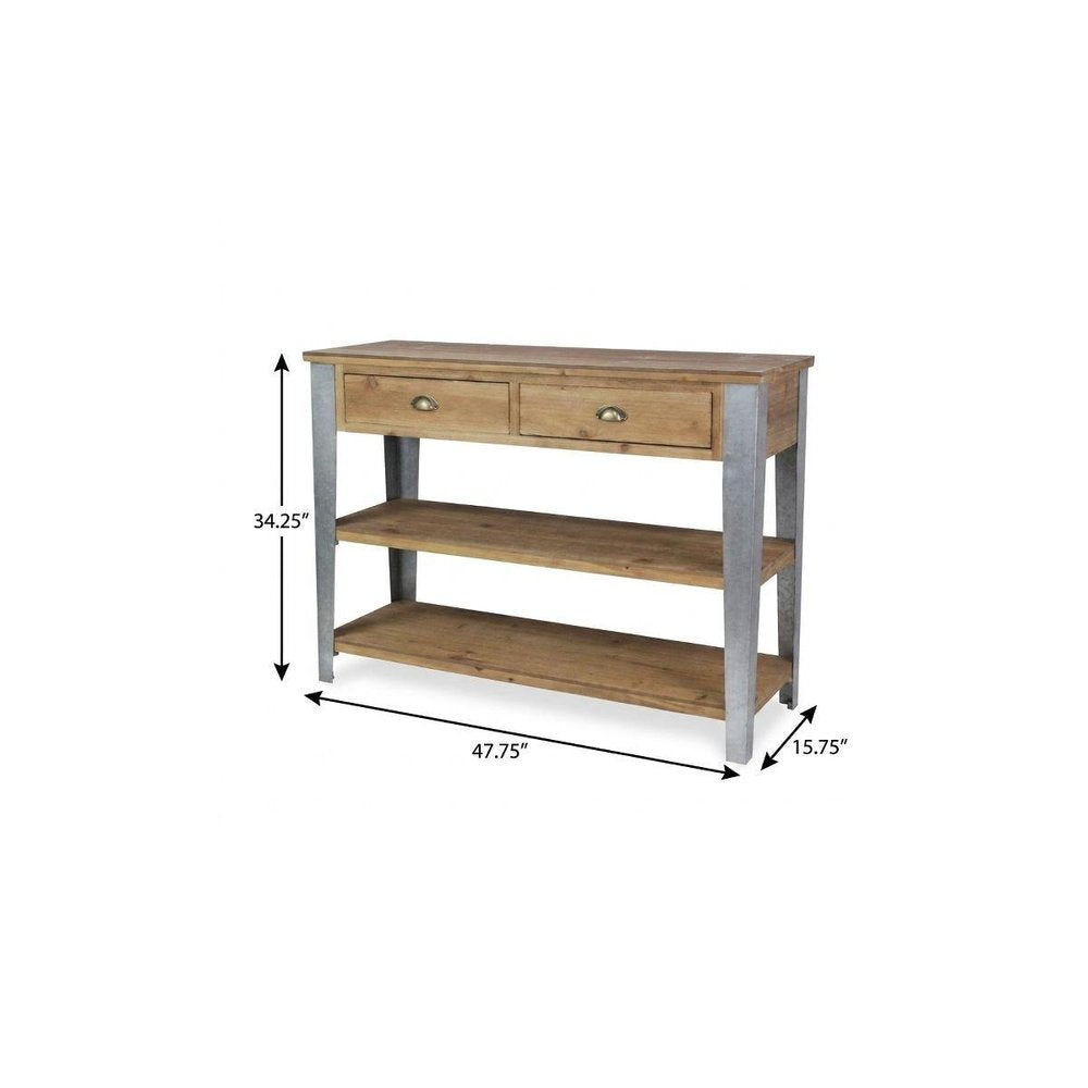 48" Natural and Gray Wood Console Table With Two Shelves And Two Drawers