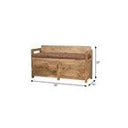 39" Brown and Oak Genuine Leather and Solid Wood Upholstered Storage Bench With Drawers
