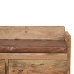 39" Brown and Oak Genuine Leather and Solid Wood Upholstered Storage Bench With Drawers