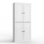 32" White Solid Wood Free Standing Four Door Linen Cabinet