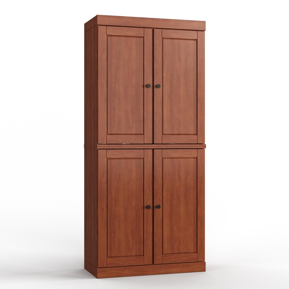 32" Coffee Solid Wood Free Standing Four Door Linen Cabinet