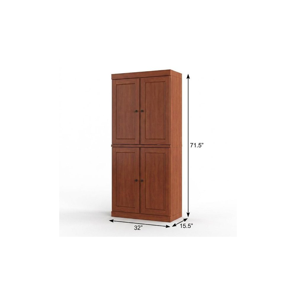 32" Coffee Solid Wood Free Standing Four Door Linen Cabinet