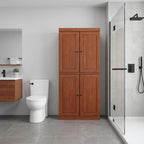 32" Coffee Solid Wood Free Standing Four Door Linen Cabinet