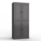 32" Gray Solid Wood Free Standing Four Door Linen Cabinet