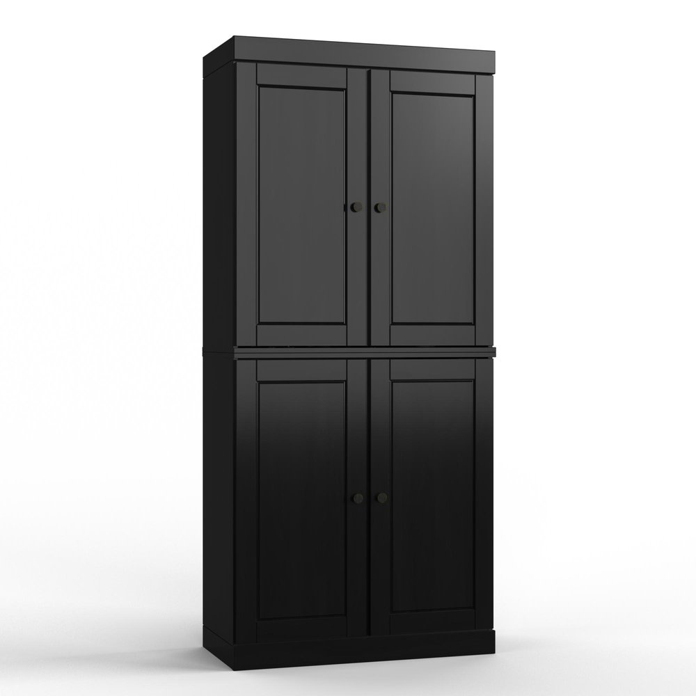 32" Black Solid Wood Free Standing Four Door Linen Cabinet