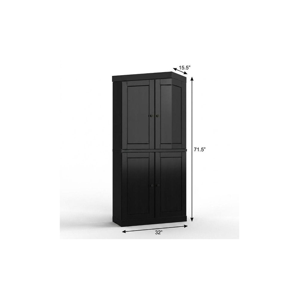 32" Black Solid Wood Free Standing Four Door Linen Cabinet