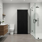 32" Black Solid Wood Free Standing Four Door Linen Cabinet