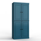32" Teal Blue Solid Wood Free Standing Four Door Linen Cabinet