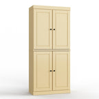 32" Yellow Solid Wood Free Standing Four Door Linen Cabinet
