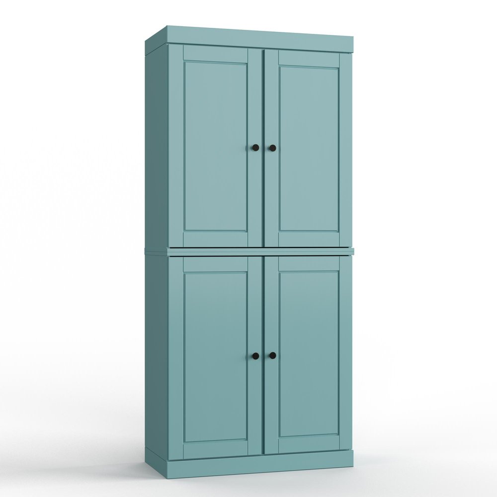 32" Aqua Solid Wood Free Standing Four Door Linen Cabinet