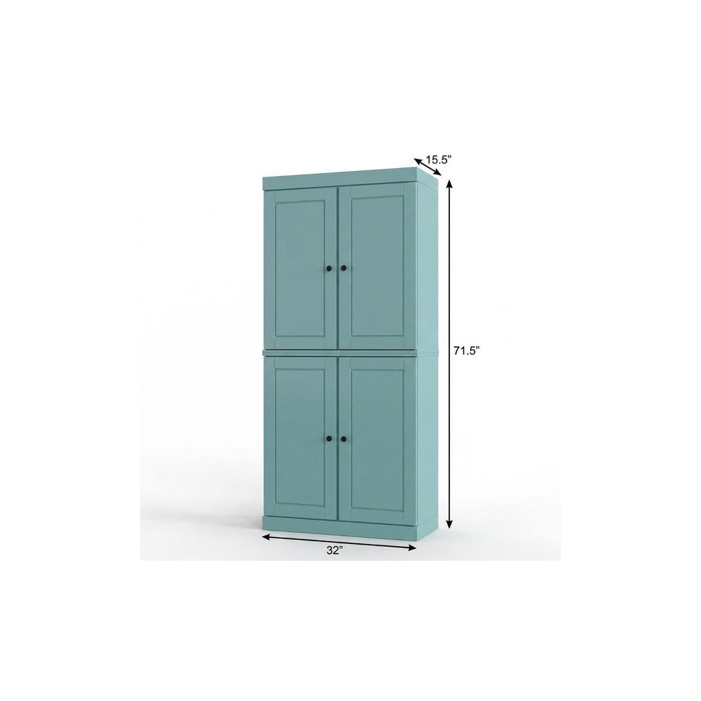 32" Aqua Solid Wood Free Standing Four Door Linen Cabinet