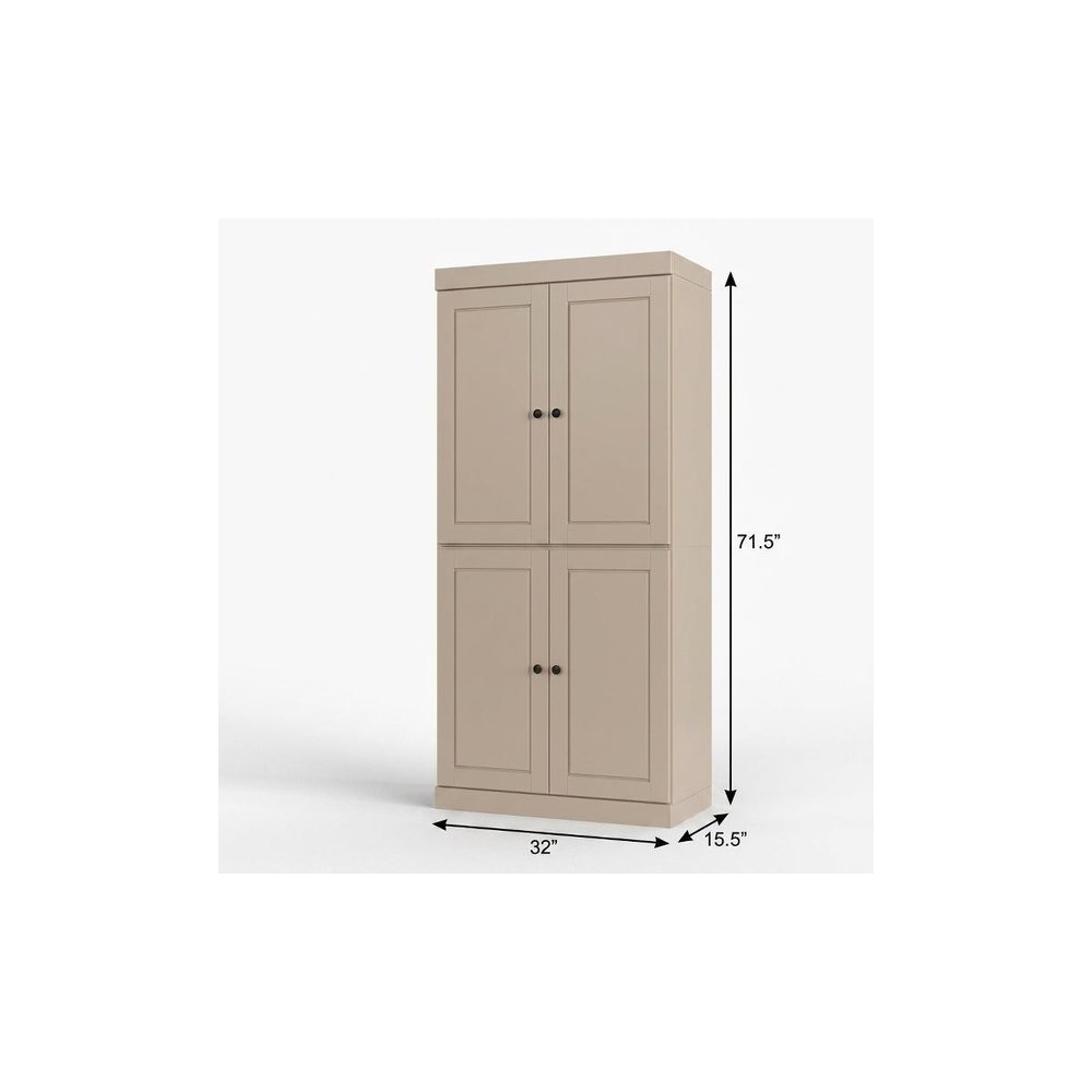 32" Beige Solid Wood Free Standing Four Door Linen Cabinet