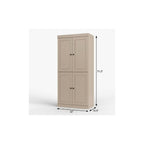 32" Beige Solid Wood Free Standing Four Door Linen Cabinet