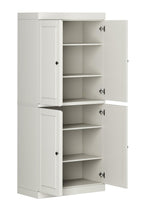 32" Off White Solid Wood Free Standing Four Door Linen Cabinet