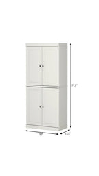 32" Off White Solid Wood Free Standing Four Door Linen Cabinet