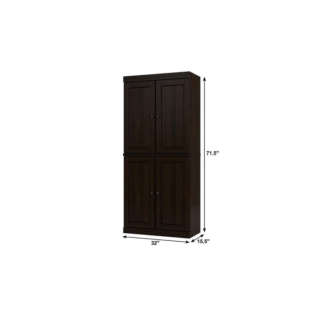 32" Espresso Solid Wood Free Standing Four Door Linen Cabinet