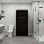 32" Espresso Solid Wood Free Standing Four Door Linen Cabinet