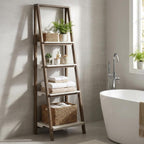 61" Brown And White Distressed Wood Four Tier Tier Ladder Bookcase