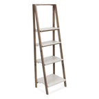 61" Brown And White Distressed Wood Four Tier Tier Ladder Bookcase