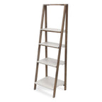 61" Brown And White Distressed Wood Four Tier Tier Ladder Bookcase