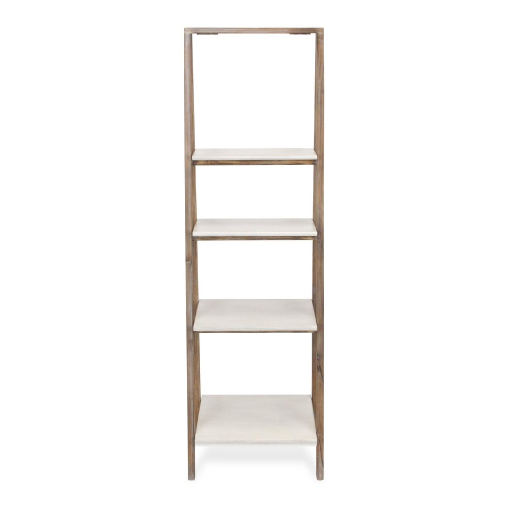 61" Brown And White Distressed Wood Four Tier Tier Ladder Bookcase