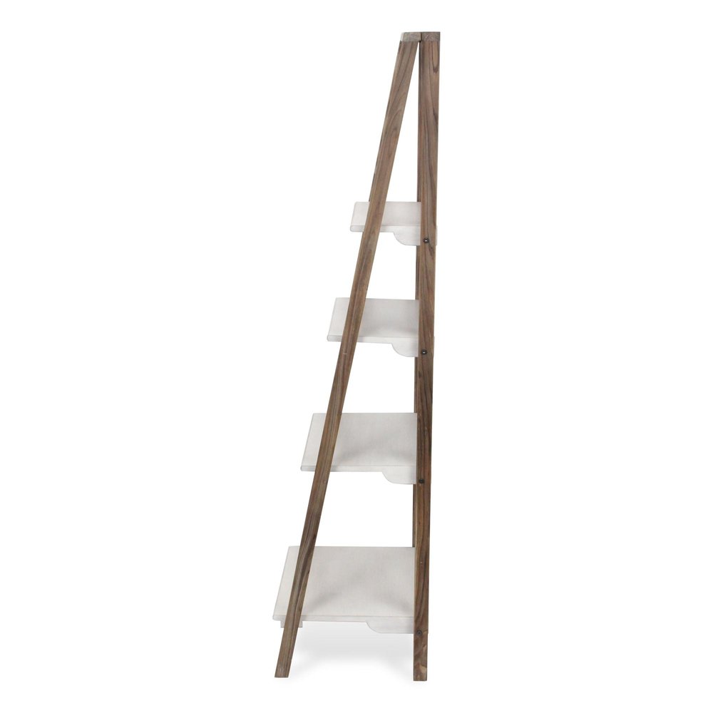 61" Brown And White Distressed Wood Four Tier Tier Ladder Bookcase