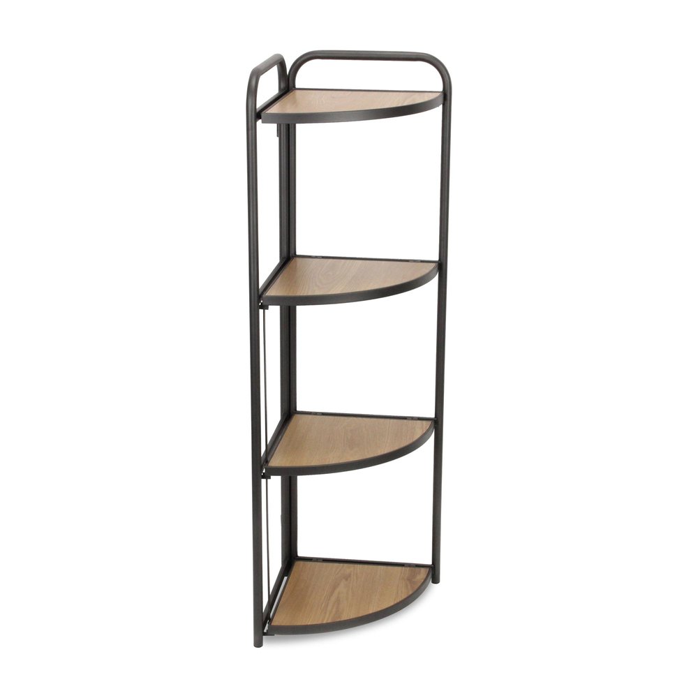 47" Brown Distressed Metal And Wood Four Tier Corner Bookcase