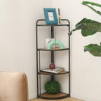 47" Brown Distressed Metal And Wood Four Tier Corner Bookcase
