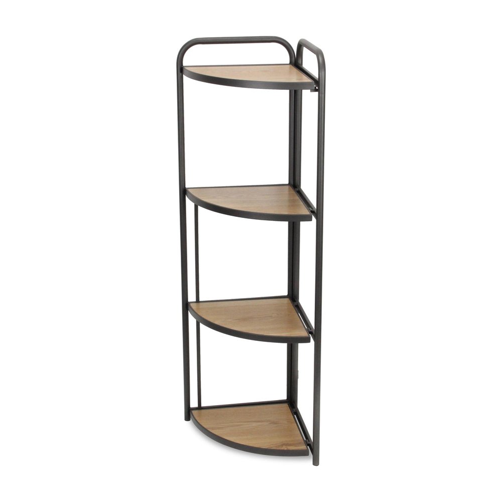 47" Brown Distressed Metal And Wood Four Tier Corner Bookcase