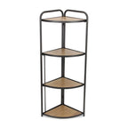 47" Brown Distressed Metal And Wood Four Tier Corner Bookcase