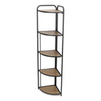 62" Black And Brown Metal and Wood Five Tier Corner Bookcase