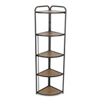 62" Black And Brown Metal and Wood Five Tier Corner Bookcase